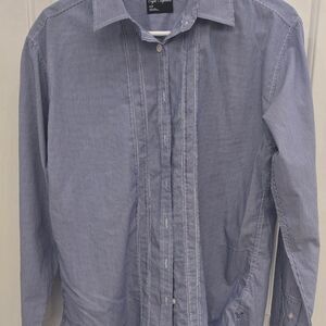 American Eagle Outfitters Blue Button Down Shirt with Pleated Front